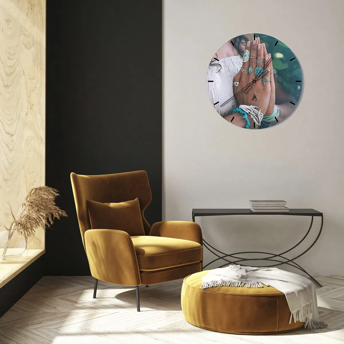 Wall clock - Clock on glass - Welcome to the Centre of Wellbeing - 40x40 cm