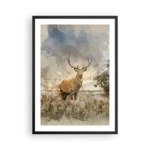 Poster in black frame - Deer against a natural background in a painterly style - 50x70cm - Dignity - Strength - Majesty - Modern wall decoration for the living room and bedroom ARTTOR