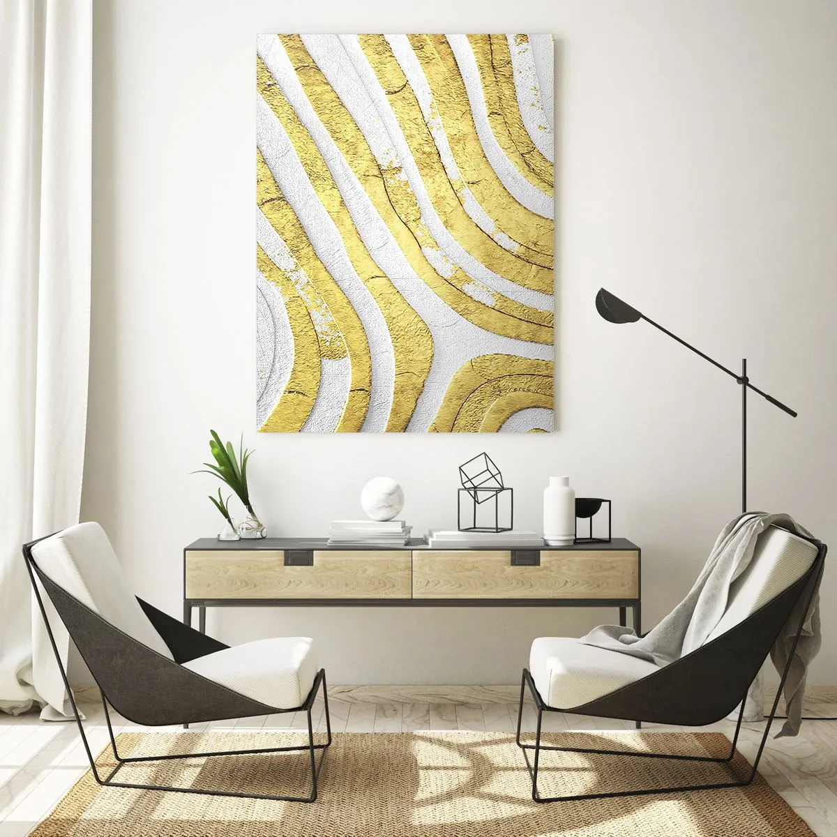Glass picture - Composition in White and Gold - 70x100 cm