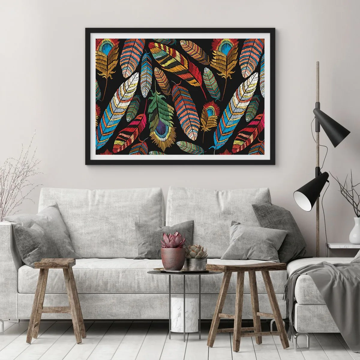 Poster in black frame - Bird Carnival - 100x70 cm