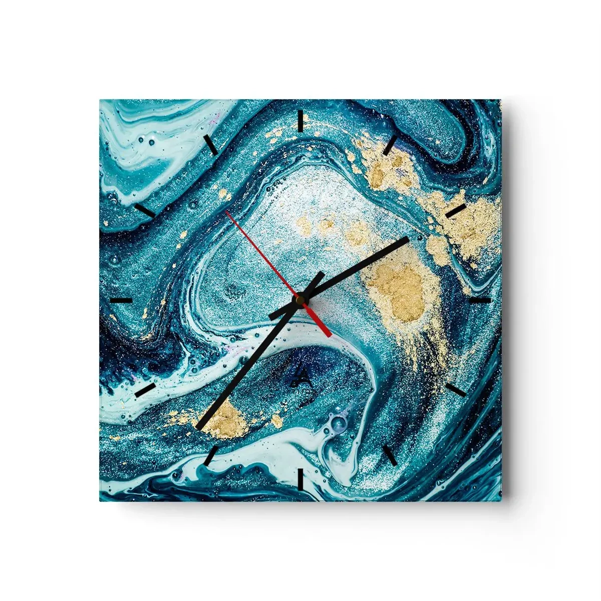 Wall clock - Clock on glass - Blue Whirl - 30x30 cm