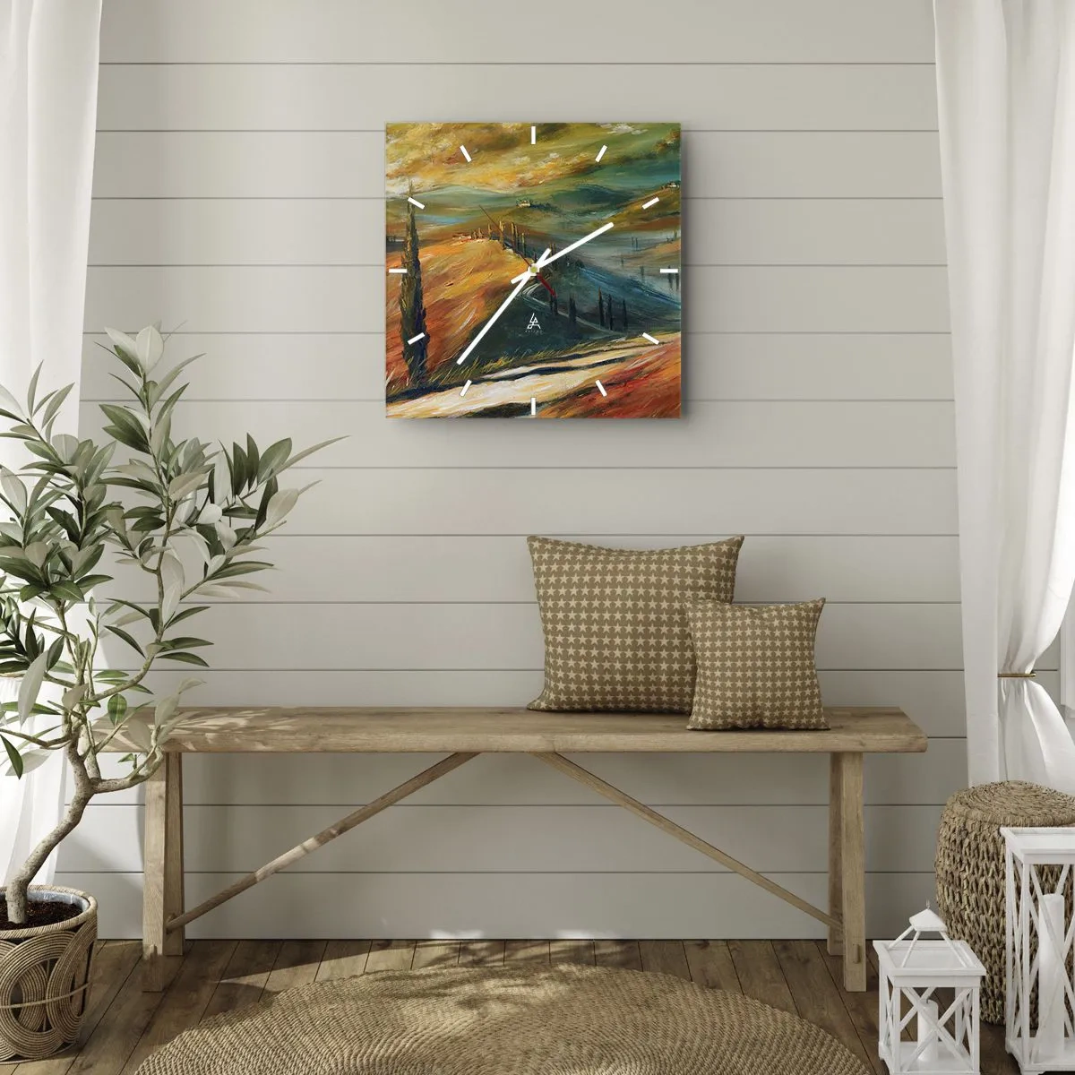 Wall clock - Clock on glass - Tuscan Landscape - 30x30 cm