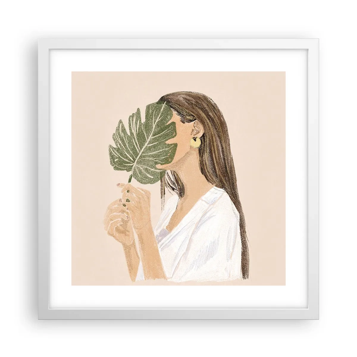 Poster in white frmae - Mysterious Portrait with a Fan - 40x40 cm