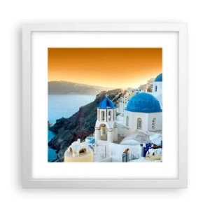 Poster in white frmae - Santorini - Snuggling up to the Rocks - 30x30 cm