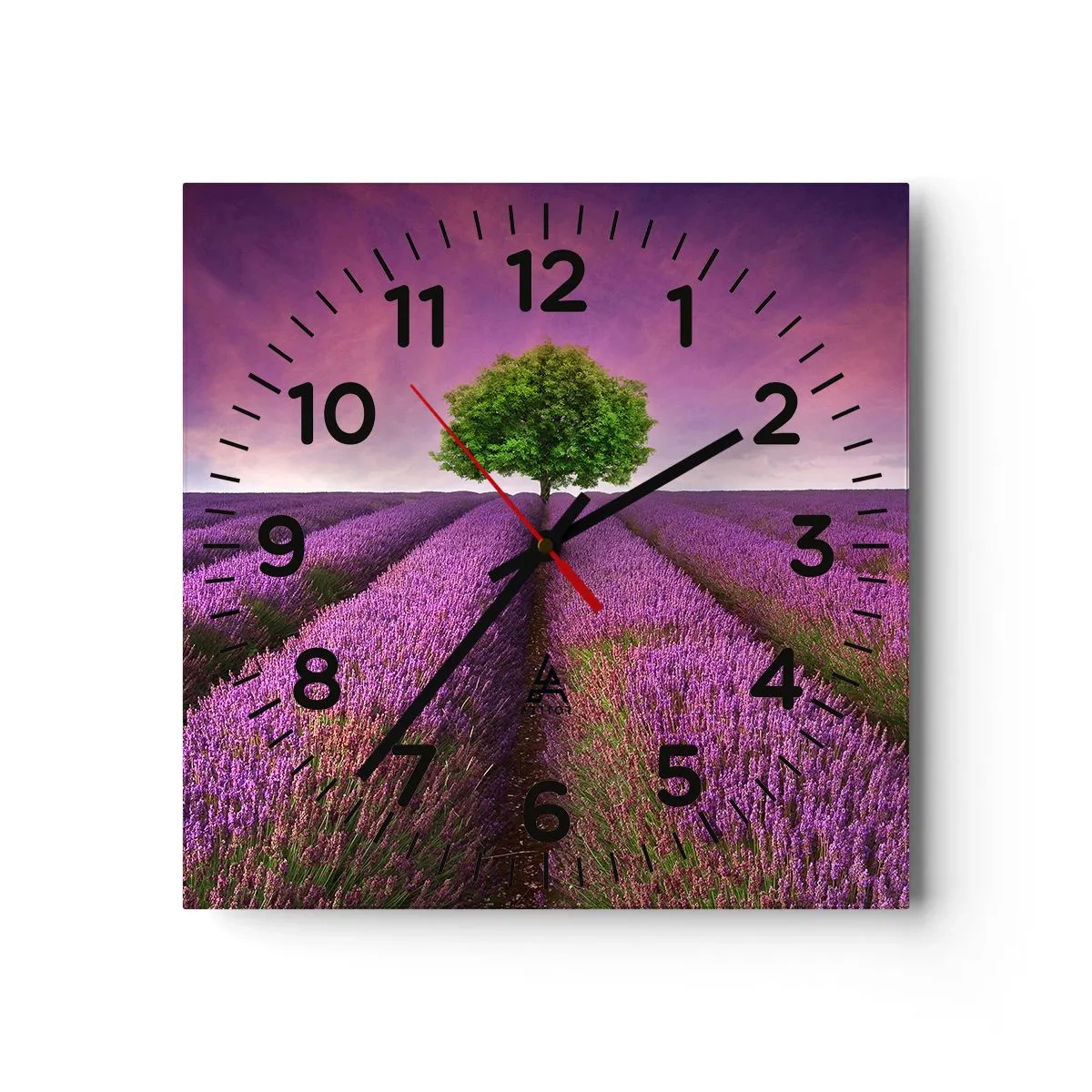 Wall clock - Clock on glass - In the Fields of Lavender - 40x40 cm