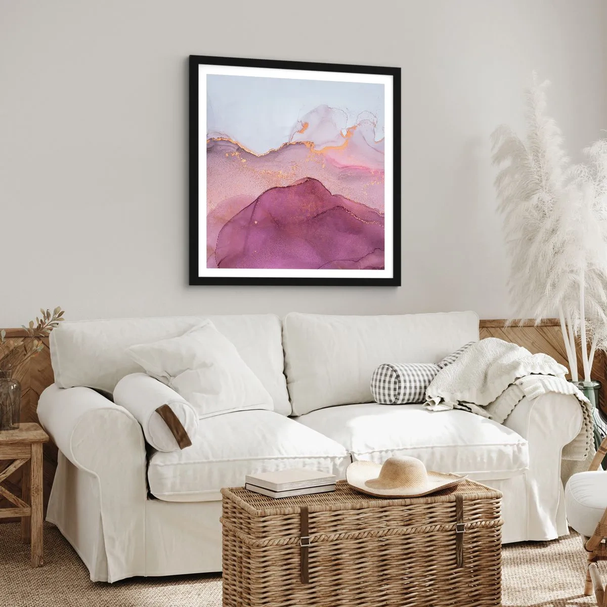 Poster in black frame - Waves of Violet and Purple - 40x40 cm