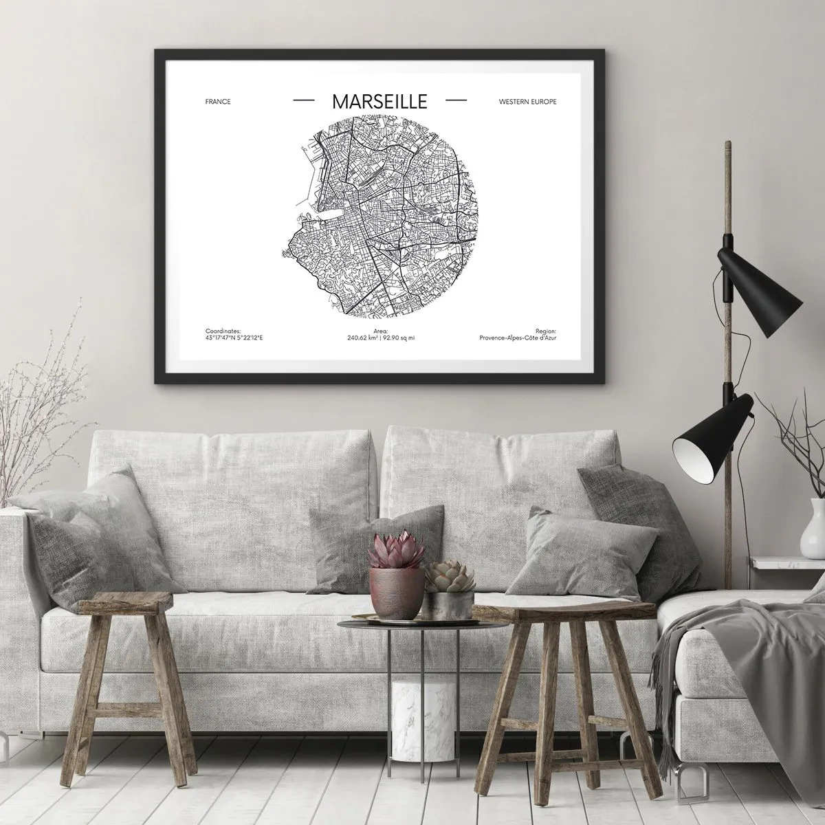 Poster in black frame - Anatomy of Marseille - 50x40 cm