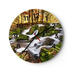 Wall clock - Clock on glass - Gingerly through an Autumnal Forest - 40x40 cm