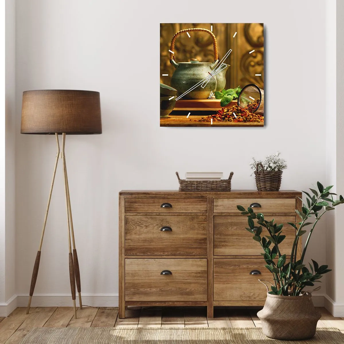 Wall clock - Clock on glass - Treaty about Drinking Tea - 40x40 cm