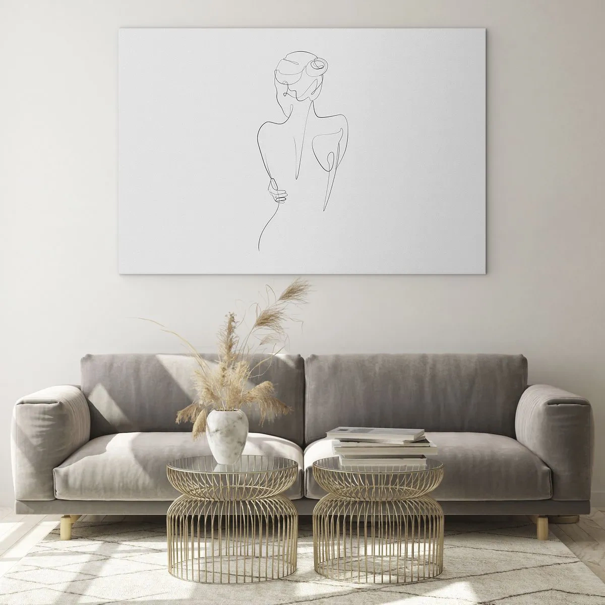 Glass picture - A delicate single-line sketch of a woman from the back. - 70x50cm - Music of the Body - Modern wall decoration for the living room and bedroom ARTTOR