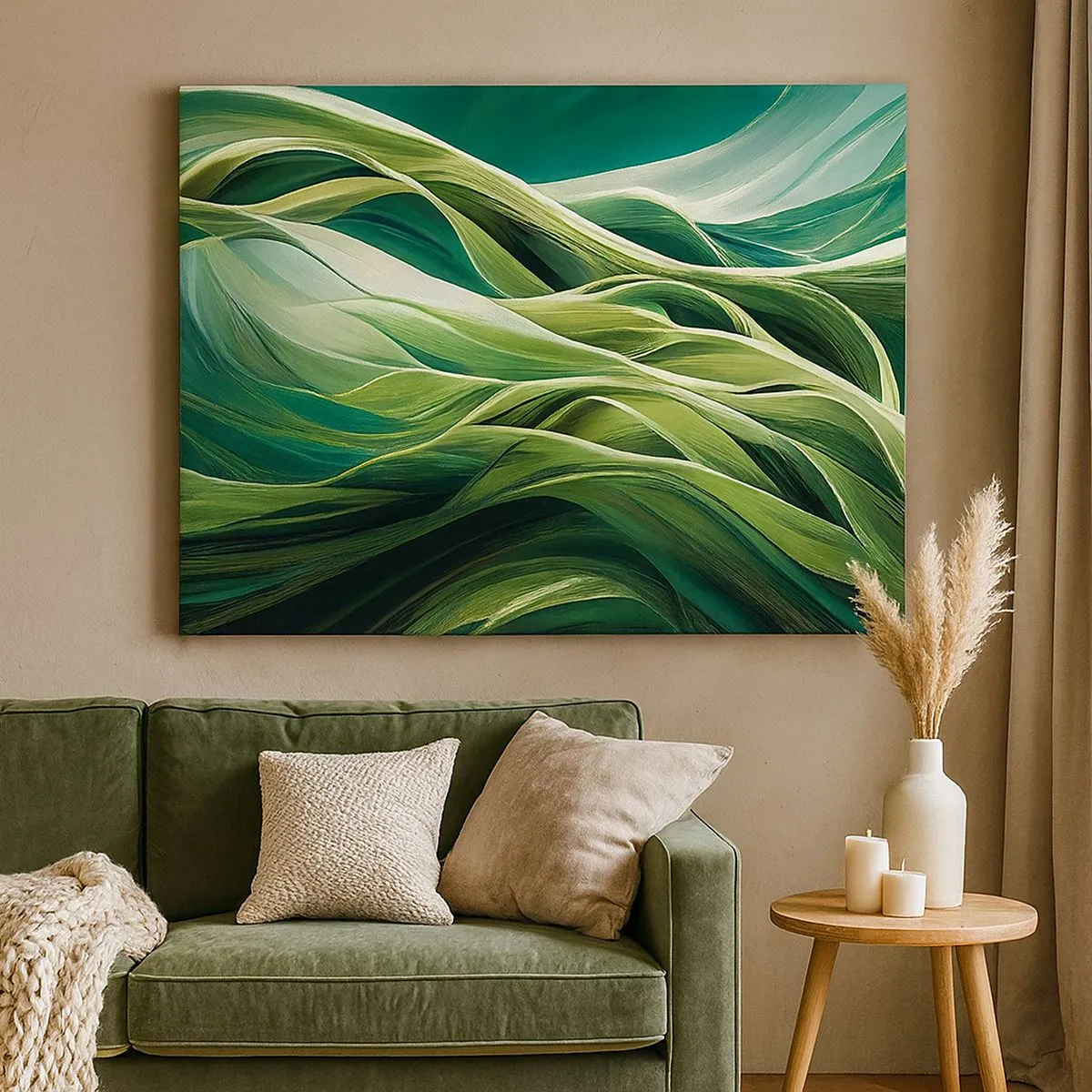 Canvas picture - Dynamic lines in shades of green - 70x50cm - Abstract Playing Green - Modern wall decoration for the living room and bedroom ARTTOR