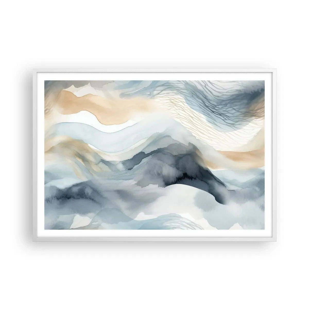 Poster in white frmae - Snowy and Foggy Abstract - 100x70 cm