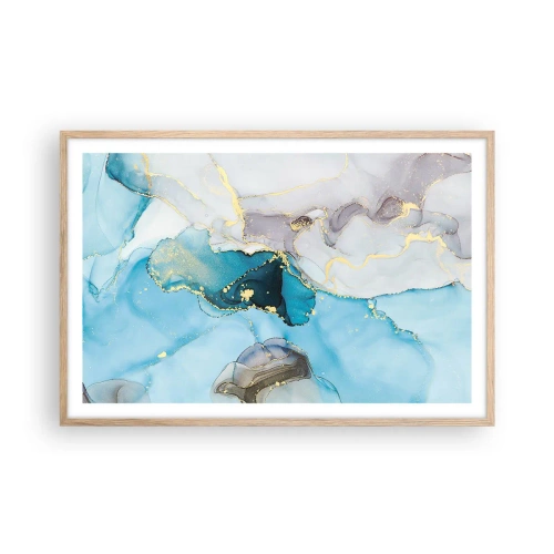 Poster in light oak frame - Study in Grey and Turquoise Encounter - 91x61 cm