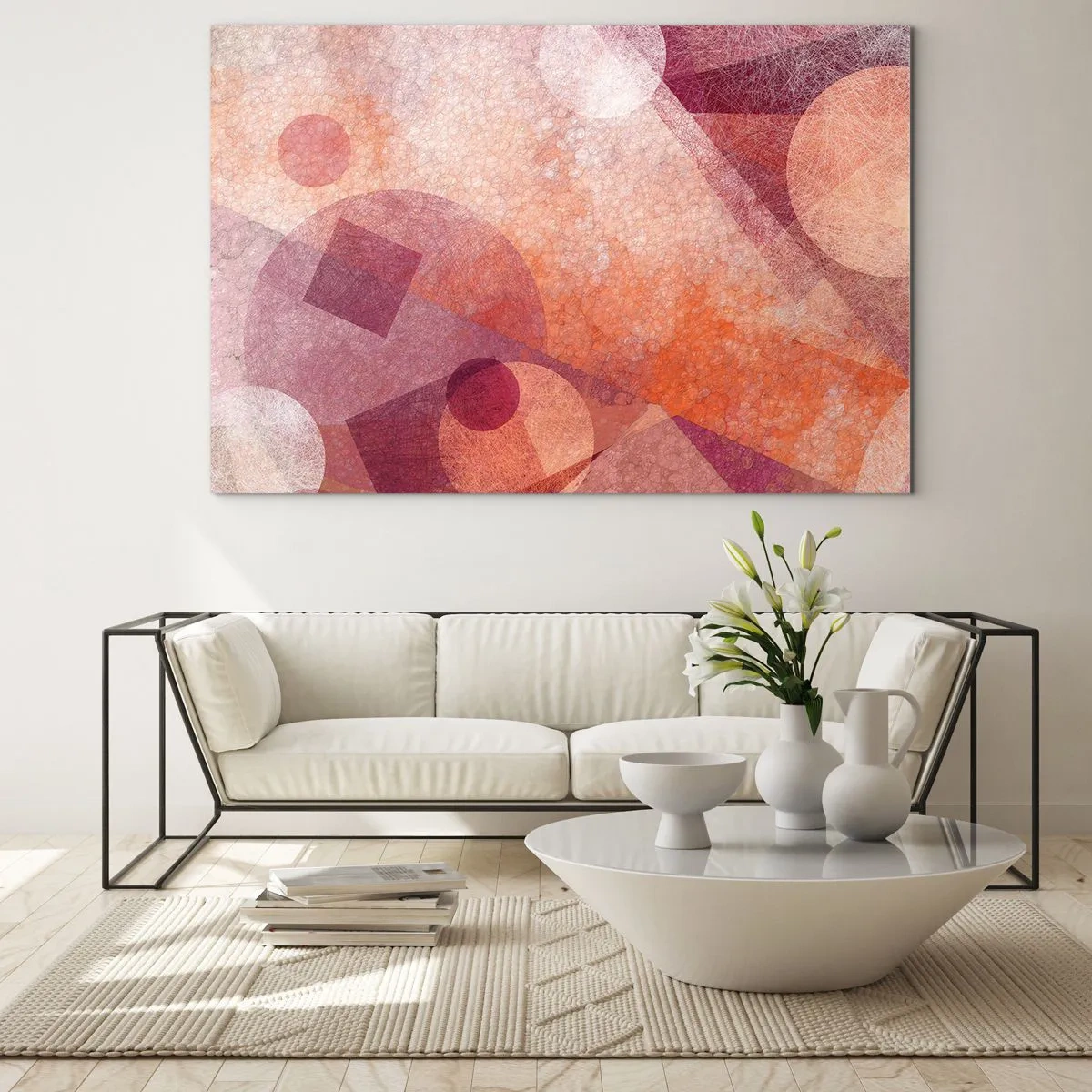 Glass picture - Geometrical Transformation in Pink - 100x70 cm