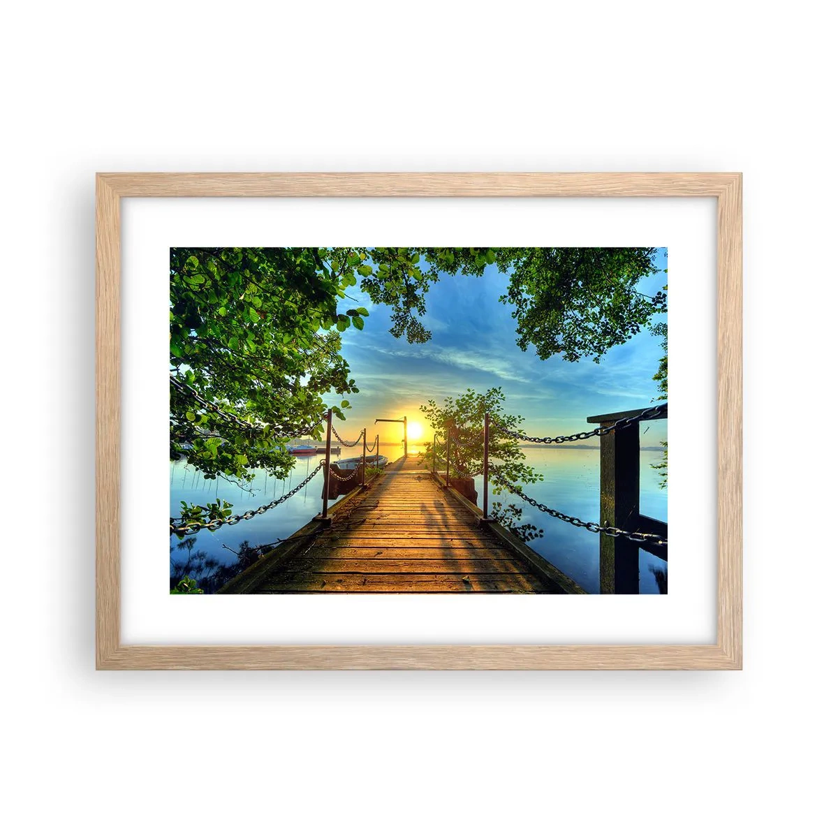 Poster in light oak frame - Sunset by the Water - 40x30 cm