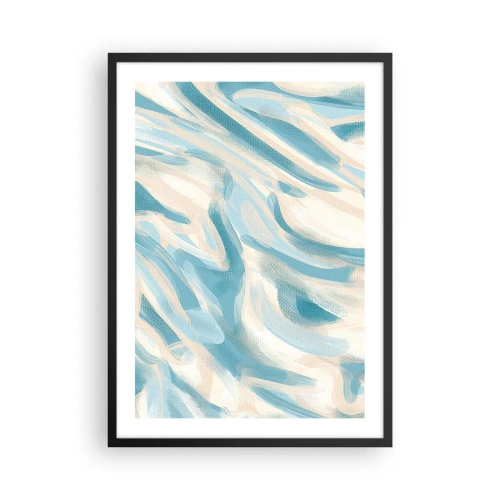 Poster in black frame - Abstract waves in blue and beige shades - 50x70cm - Whiffs of Spring - Modern wall decoration for the living room and bedroom ARTTOR