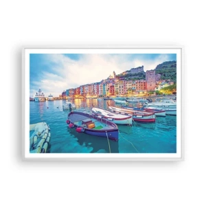 Poster in white frmae - Colourful Evening in a Port - 100x70 cm