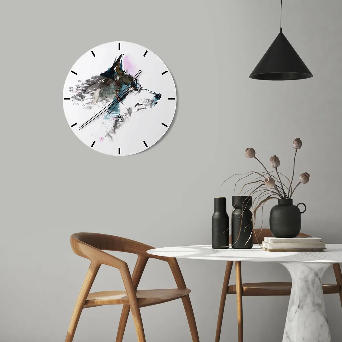 Wall clock - Clock on glass - Here Comes a Wolf - 30x30 cm