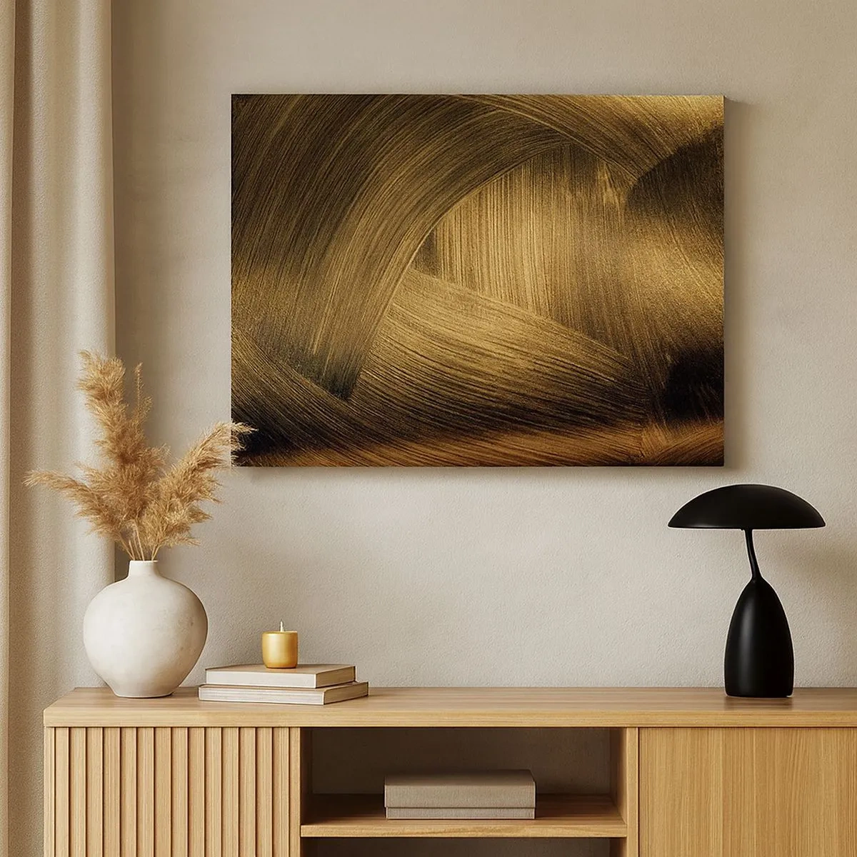 Canvas picture - Golden abstract brush strokes - 70x50cm - In a Golden Labirynth - Modern wall decoration for the living room and bedroom ARTTOR