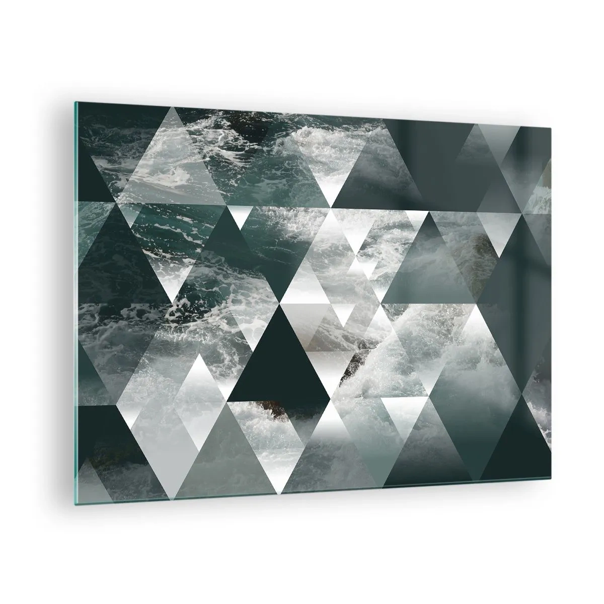Glass picture - Abstract composition of triangles with a water wave motif - 70x50cm - Crystal Perspective - Modern wall decoration for the living room and bedroom ARTTOR