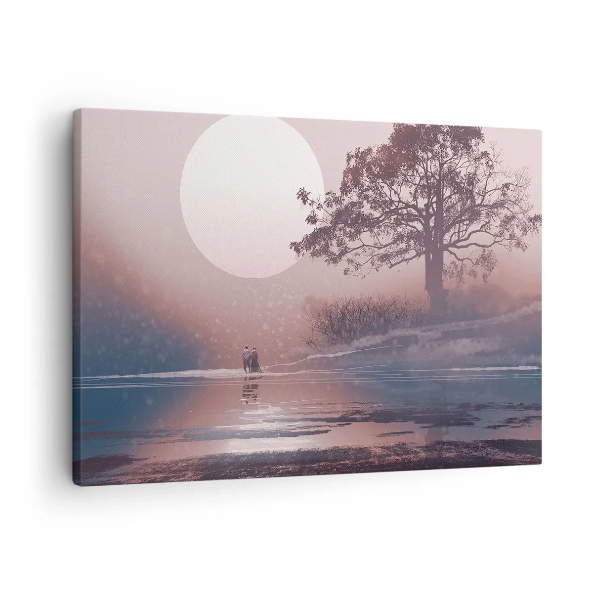 Canvas picture - Romantic scene with the moon and a tree by the water - 70x50cm - Night Quirks - Modern wall decoration for the living room and bedroom ARTTOR