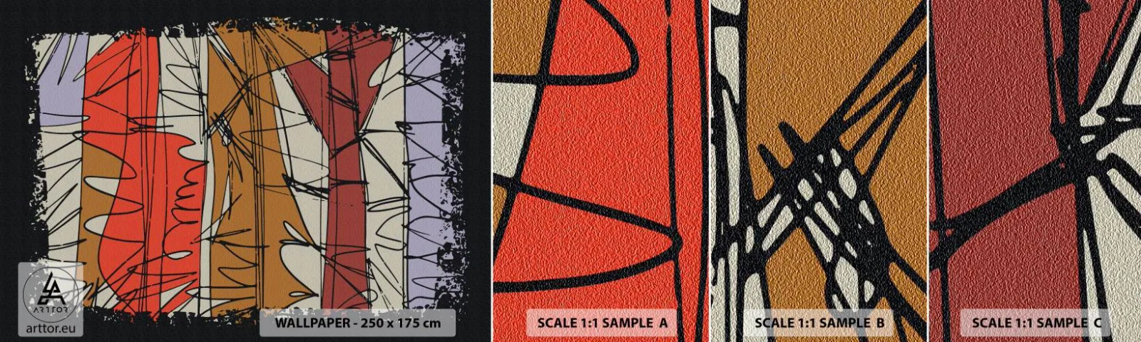 Photo Wallpaper Sample Self-Adhesive Deluxe Sticker - Spontaneous Composition - Abstraction, Piece, Scribbles - 100x30 cm