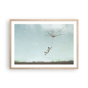 Poster in light oak frame - Kites, Dandelions, Wind - 70x50 cm