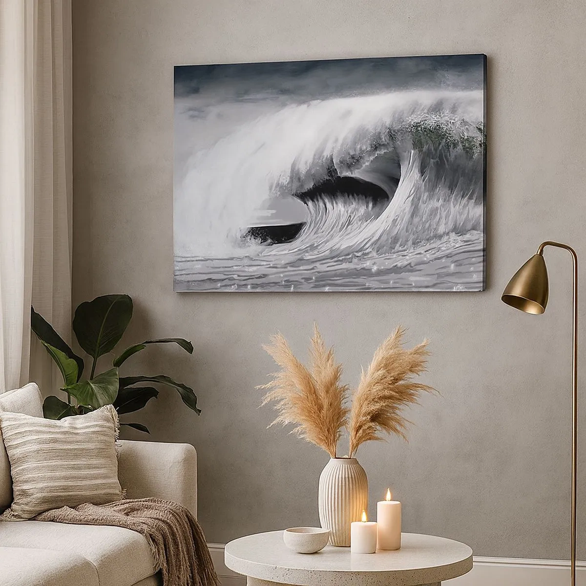 Canvas picture - Dramatic ocean wave in monochrome - 70x50cm - Wrath of the Ocean - Modern wall decoration for the living room and bedroom ARTTOR