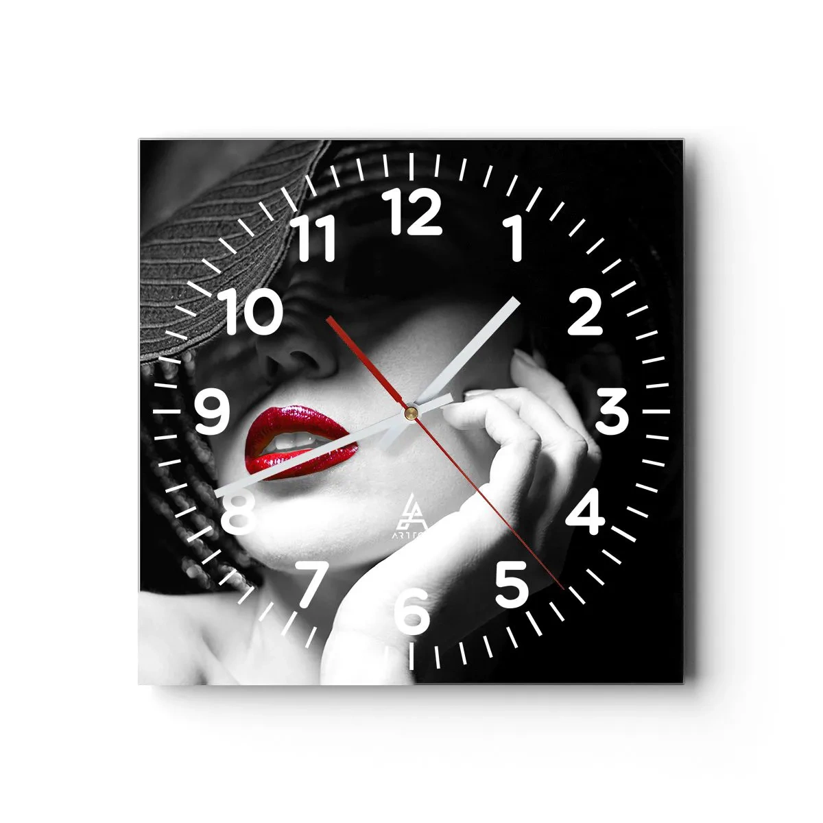 Wall clock - Clock on glass - Study in Scarlet - 40x40 cm
