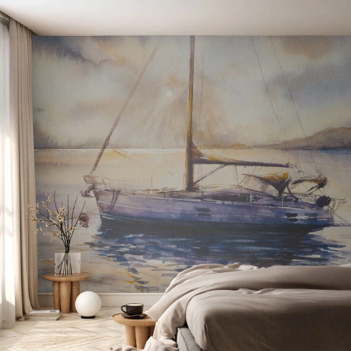 Photo Wallpaper Premium Canvas - Evening in Harbour - Sailboat, Fishing, Seaside - 350x256 cm