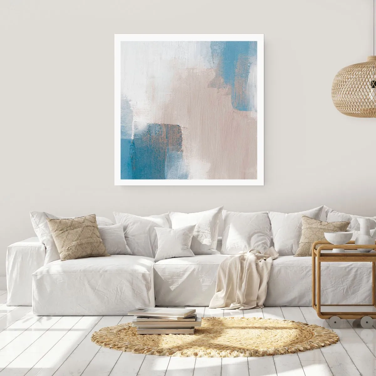 Poster - Pink Abstract with a Blue Curtain - 50x50 cm