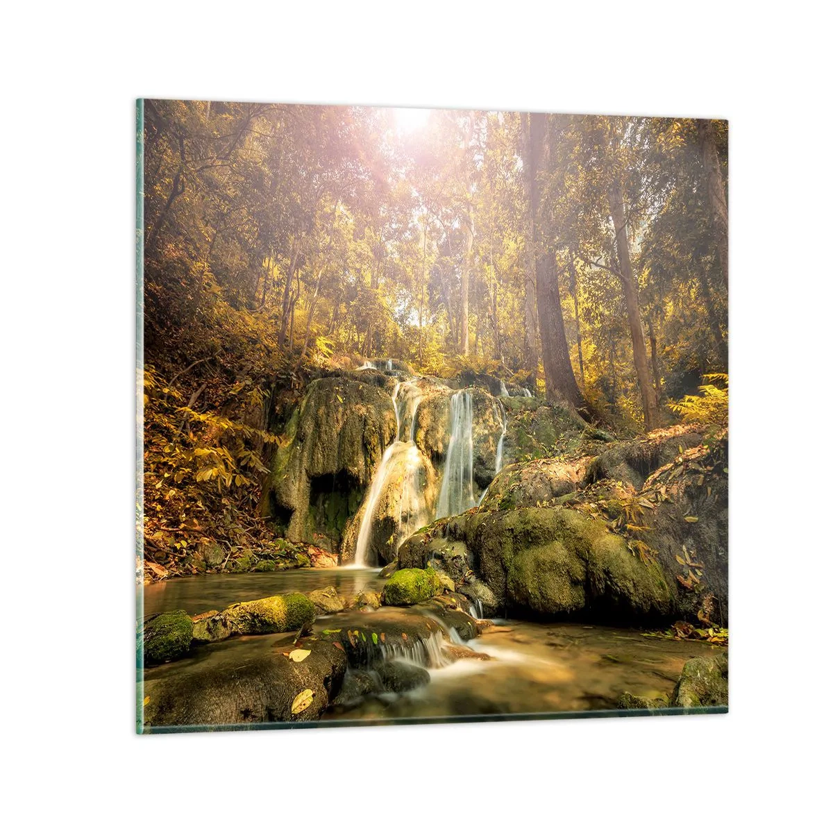 Glass picture - Forest Cascade in Green - 30x30 cm