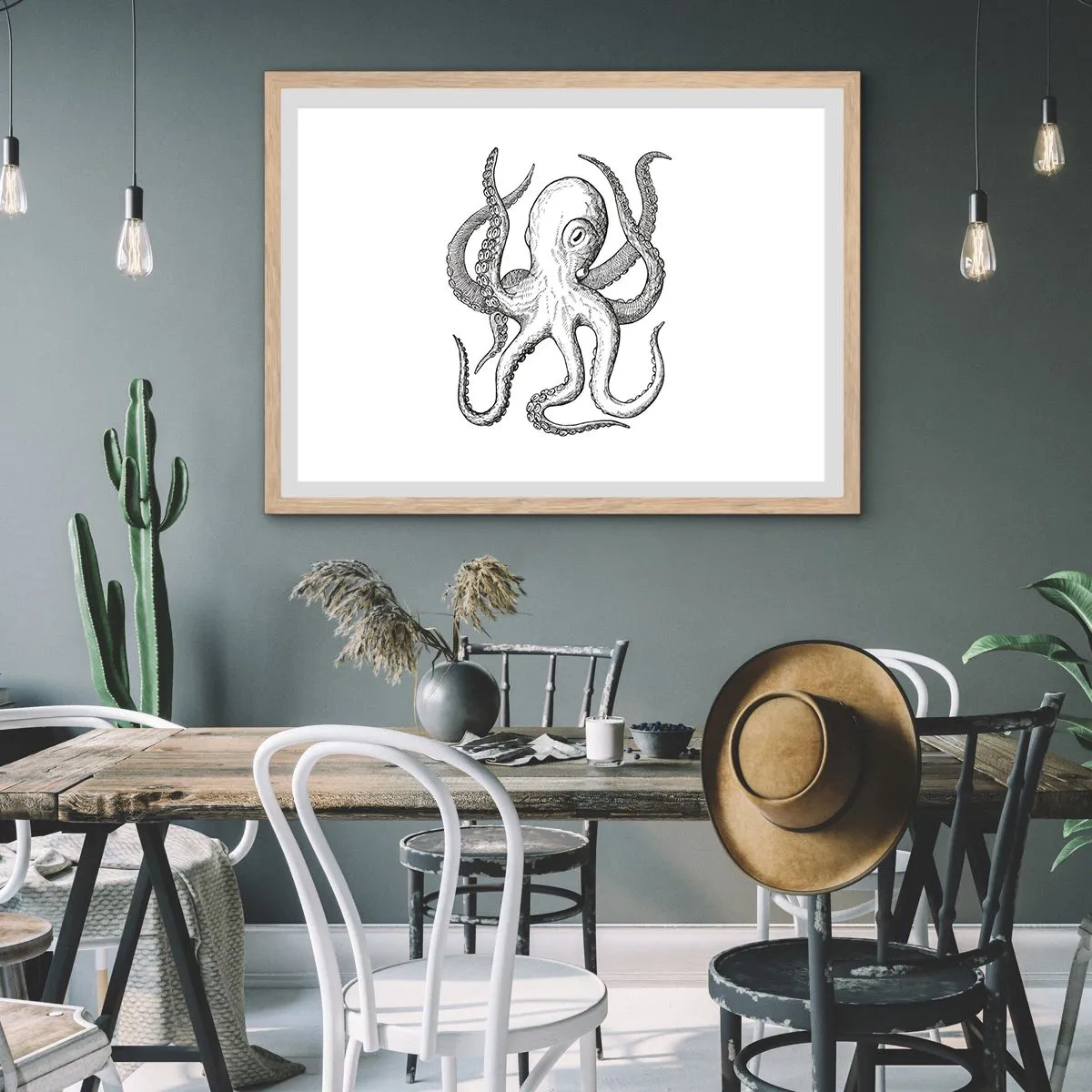 Poster in light oak frame - Dancing with the Waves - 50x40 cm