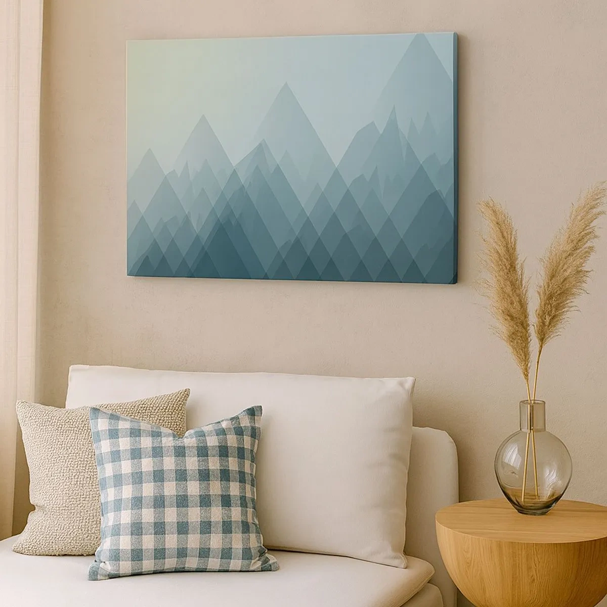 Canvas picture - Minimalist mountain graphics in shades of blue - 70x50cm - Big, Bigger, the Biggest - Modern wall decoration for the living room and bedroom ARTTOR