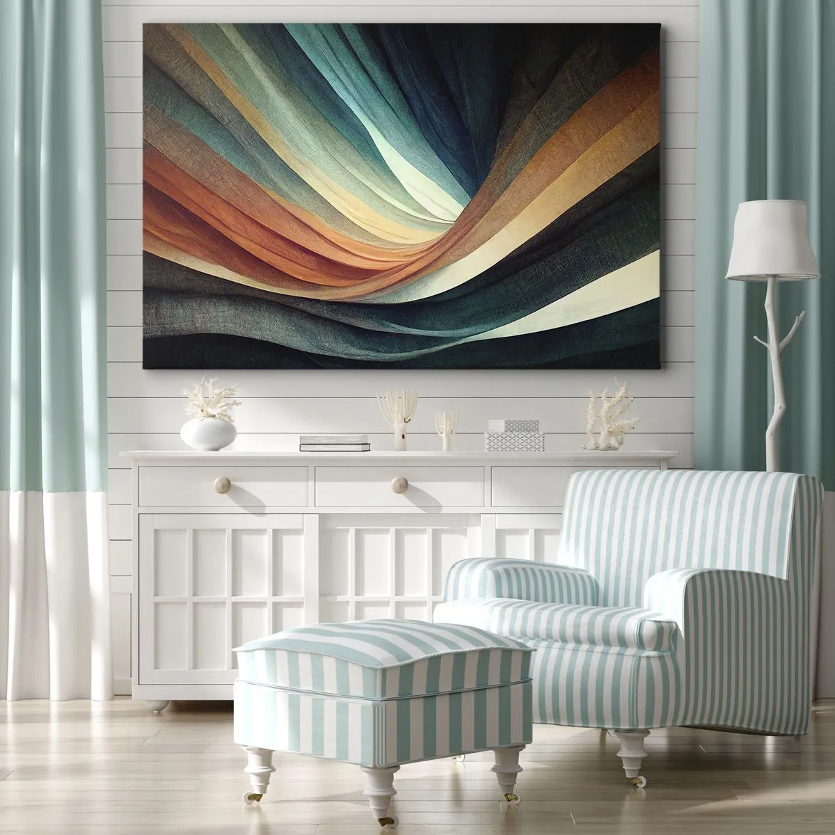 Canvas picture - Abstract waves in warm and cool shades - 70x50cm - Woven from Colours - Modern wall decoration for the living room and bedroom ARTTOR