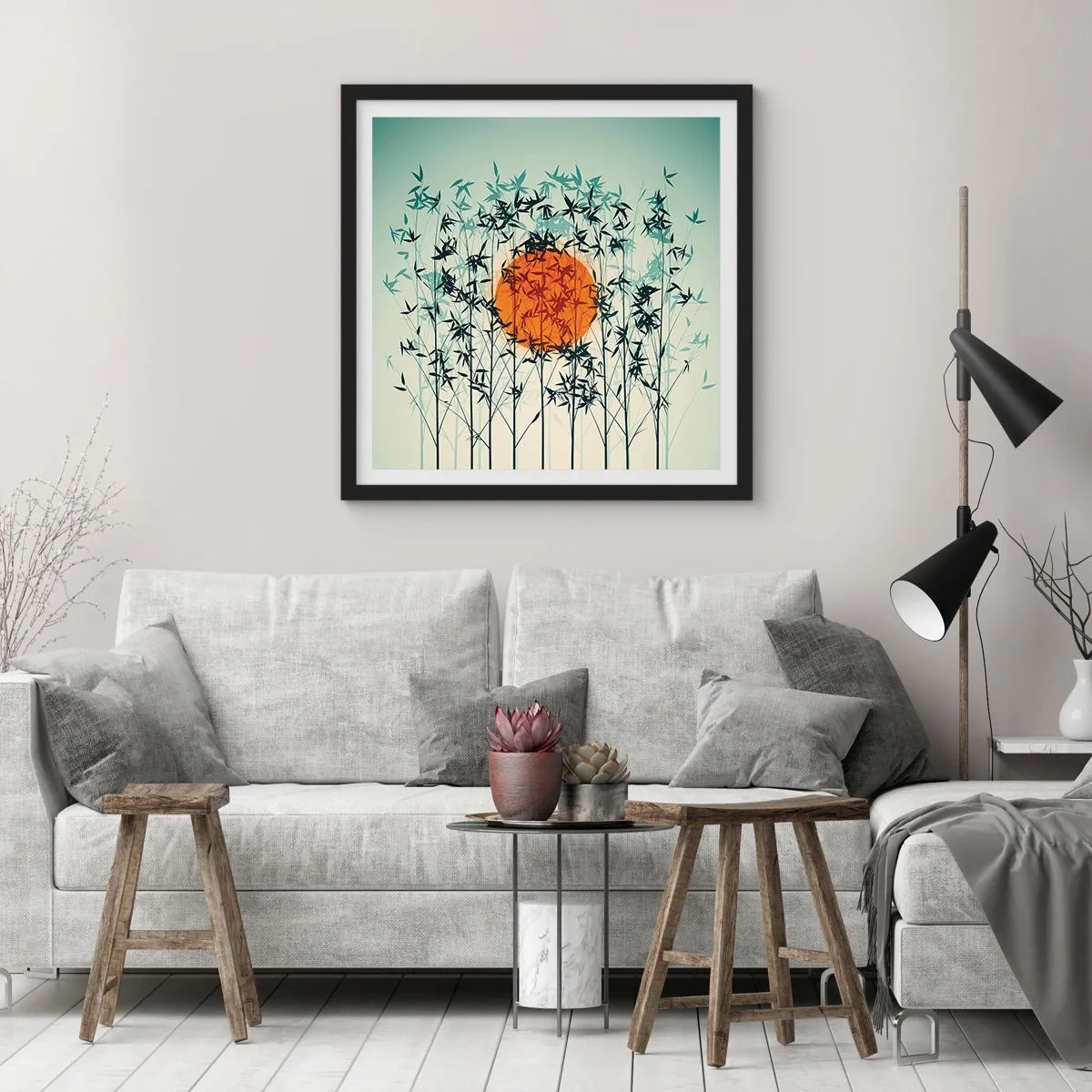Poster in black frame - Japanese Sun - 60x60 cm