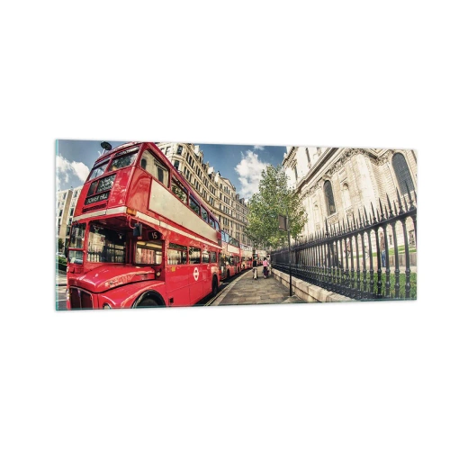 Glass picture - London Street in Grey and Red - 100x40 cm