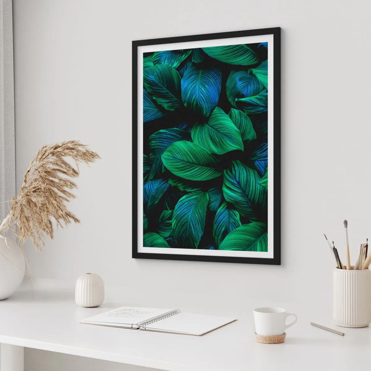 Poster in black frame - Green leaves in intense shades - 50x70cm - In a Green Crowd - Modern wall decoration for the living room and bedroom ARTTOR
