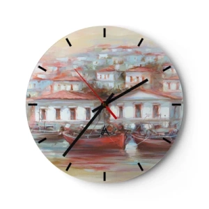 Wall clock - Clock on glass - Happy Town - 40x40 cm