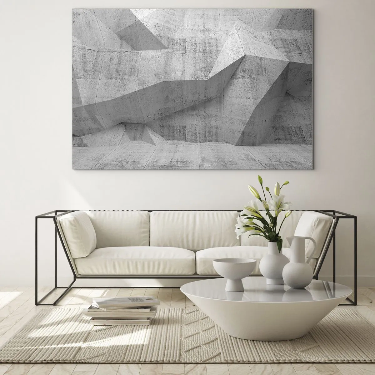 Glass picture - Geometric concrete structure in shades of gray - 70x50cm - Real Challenge - Modern wall decoration for the living room and bedroom ARTTOR