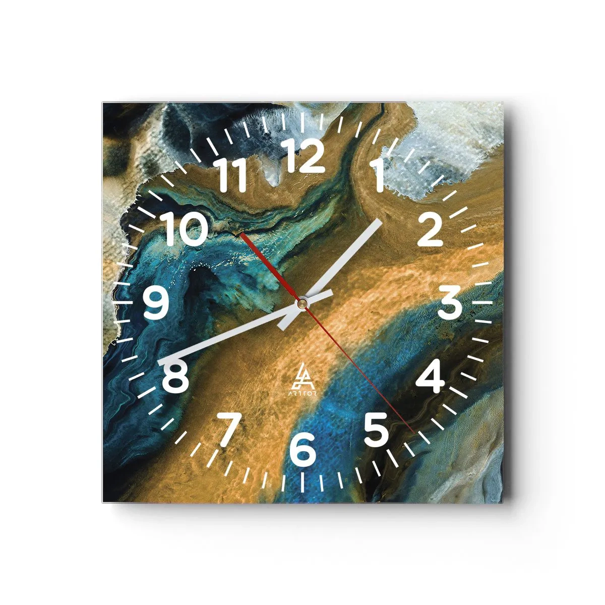 Wall clock - Clock on glass - Blue -Yellow - Mutal Influences - 40x40 cm