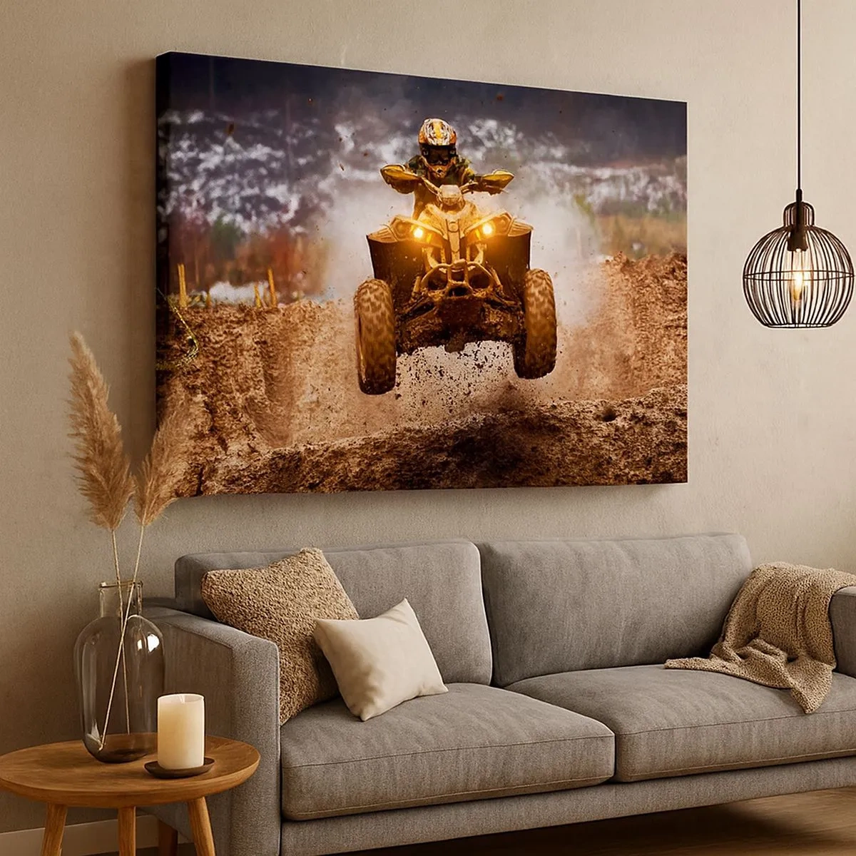 Canvas picture - Extreme quad biking in muddy terrain - 70x50cm - No Risk No Fun - Modern wall decoration for the living room and bedroom ARTTOR