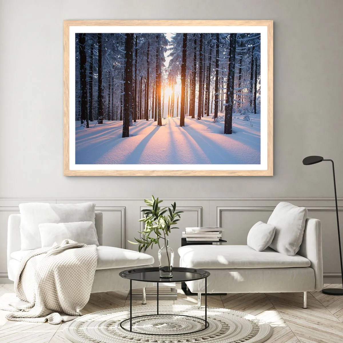 Poster in light oak frame - Clearly Black on White - 70x50 cm