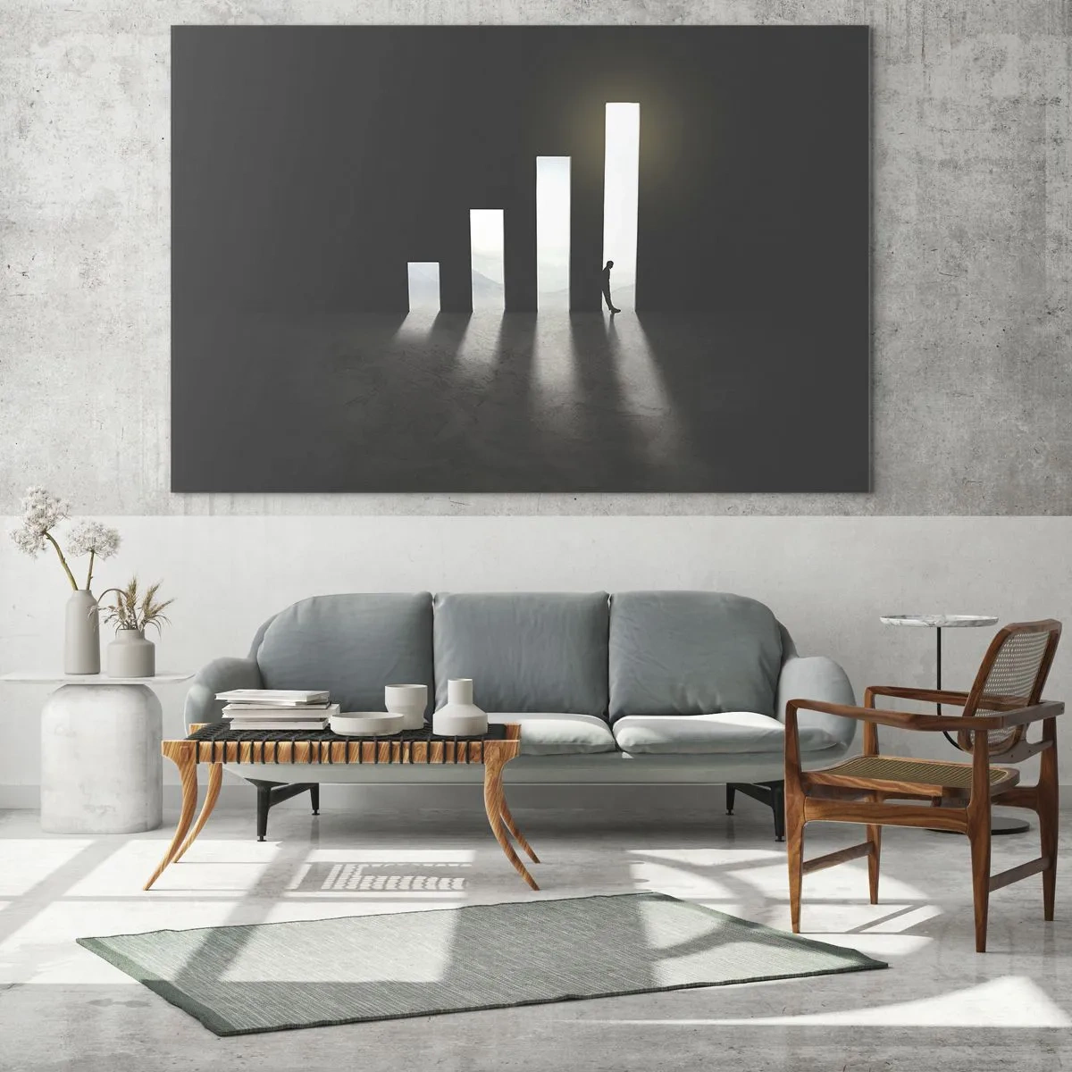 Glass picture - Man in the light of growth symbolizing development - 70x50cm - Success - Impression - Modern wall decoration for the living room and bedroom ARTTOR