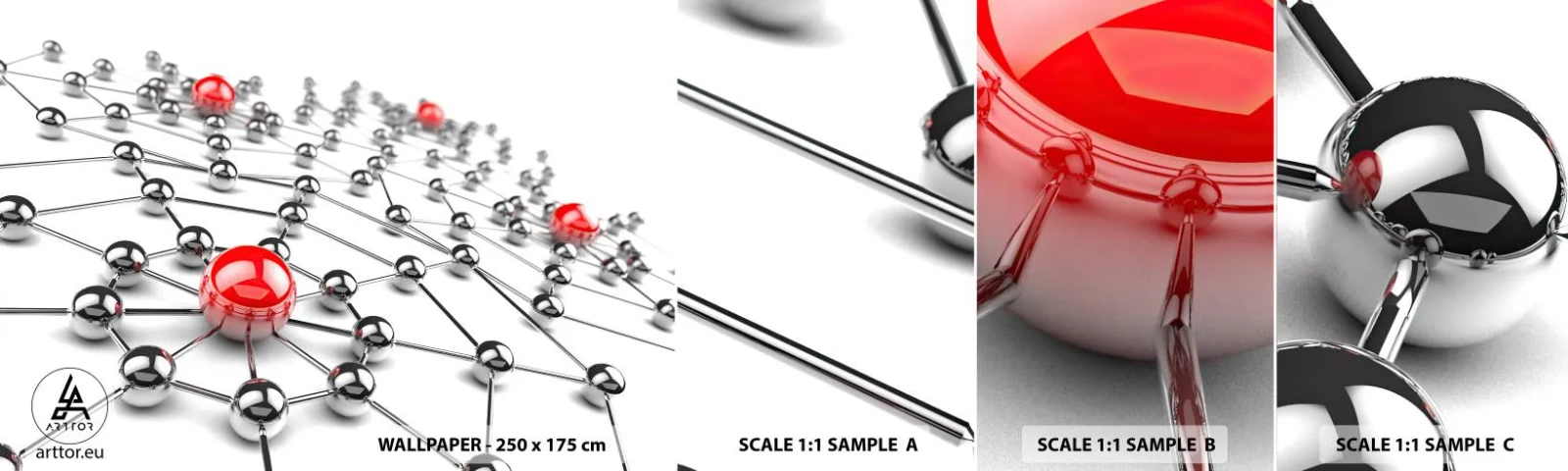 Photo Wallpaper Sample Standard Eco - Silver Net - Abstraction, Metal Balls, 3D - 100x30 cm