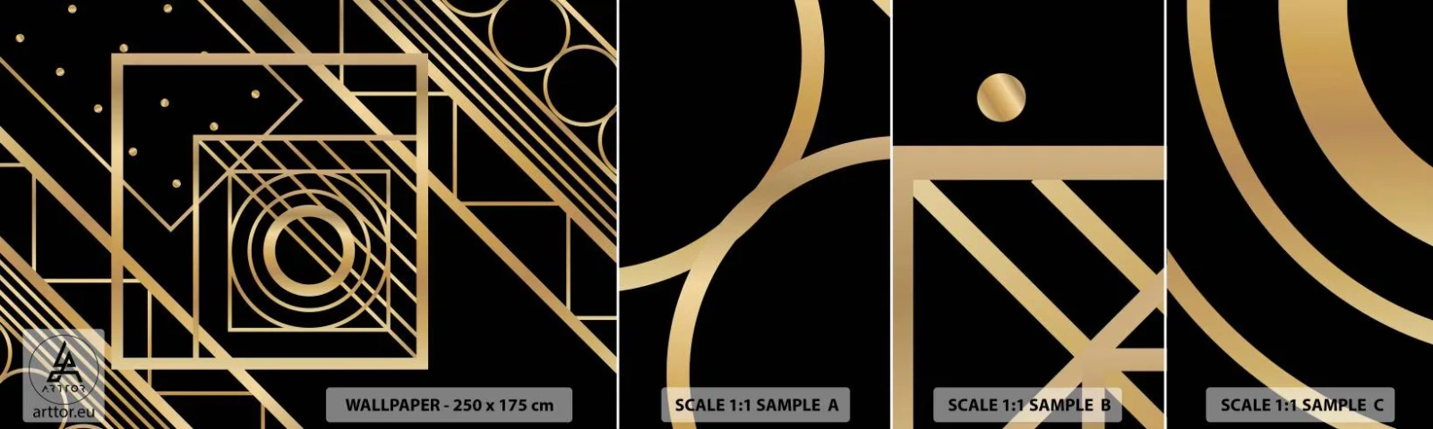 Photo Wallpaper Sample Self-Adhesive Deluxe Sticker - Golden Geometry - Abstraction, Piece, Graphics - 100x30 cm