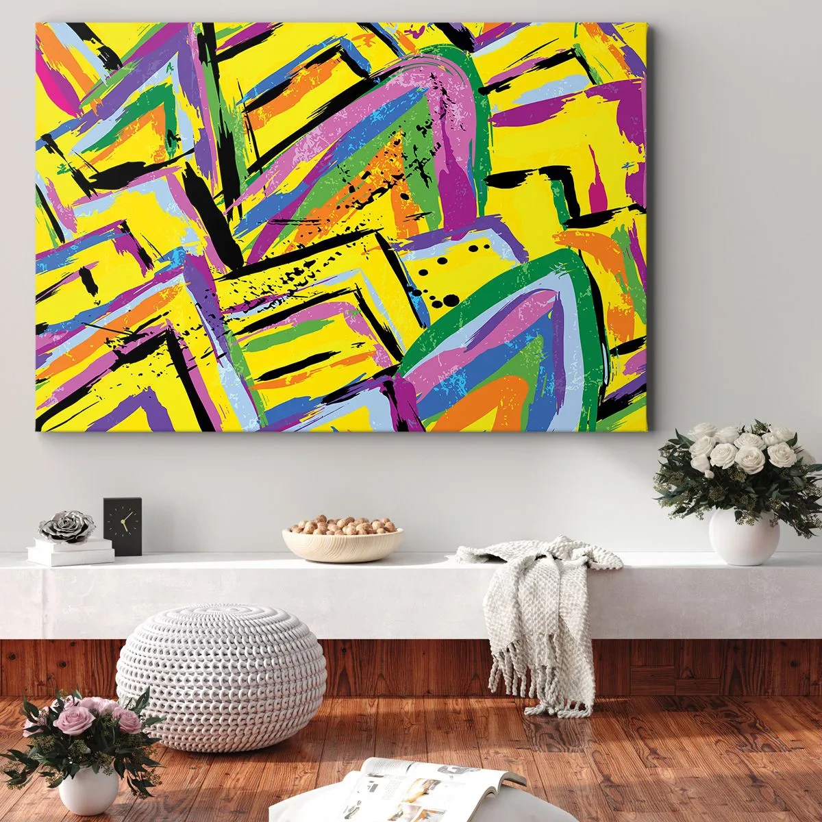 Canvas picture - Vivid abstraction in bright colors and dynamic shapes - 70x50cm - Screaming from Joy - Modern wall decoration for the living room and bedroom ARTTOR