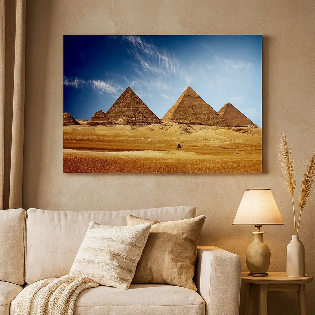 Canvas picture - The Pyramids of Giza against a blue sky and desert landscape - 70x50cm - 40 Centuries Looking at Us - Modern wall decoration for the living room and bedroom ARTTOR