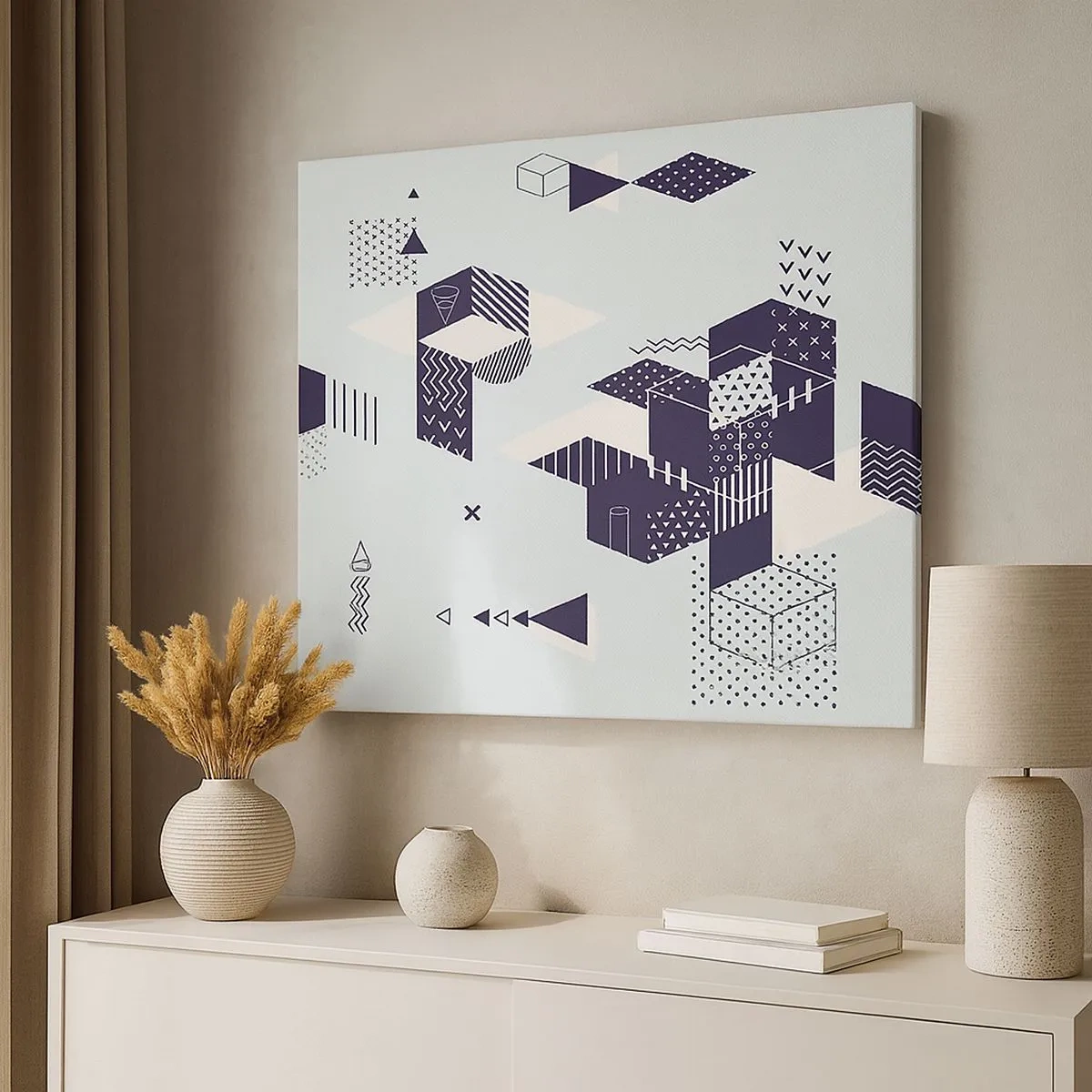 Canvas picture - Modern geometric graphics in shades of white and navy blue - 70x50cm - In the Soul of a Mathematician - Modern wall decoration for the living room and bedroom ARTTOR