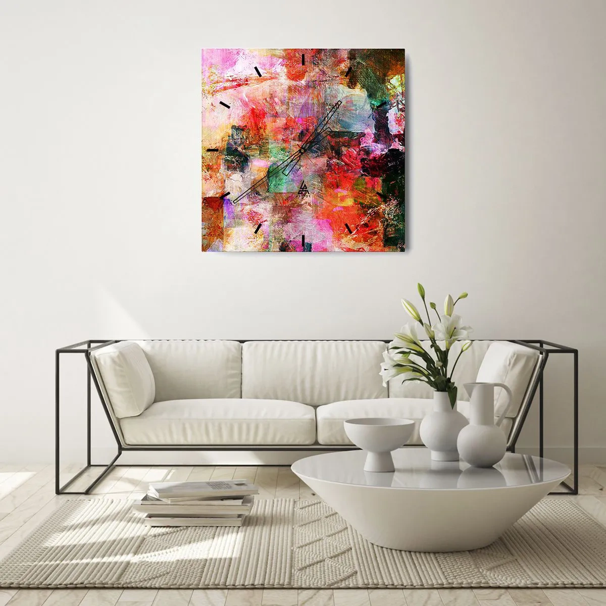 Wall clock - Clock on glass - Journey through Pink - 30x30 cm